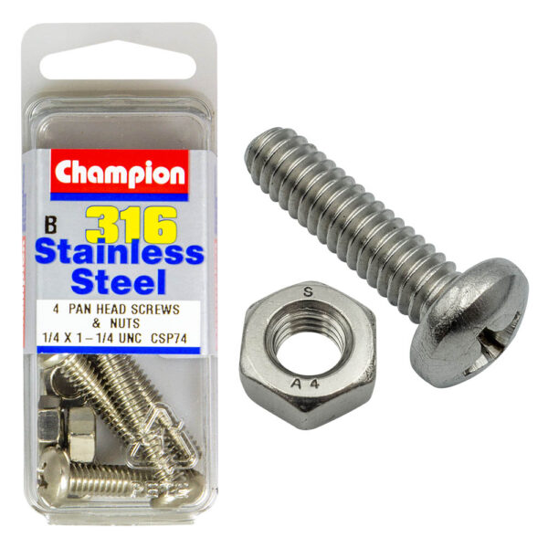 PAN HEAD PHILLIPS DRIVE MACHINE SCREWS & NUTS STAINLESS STEEL PACKS