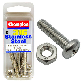 PAN HEAD PHILLIPS DRIVE MACHINE SCREWS & NUTS STAINLESS STEEL PACKS