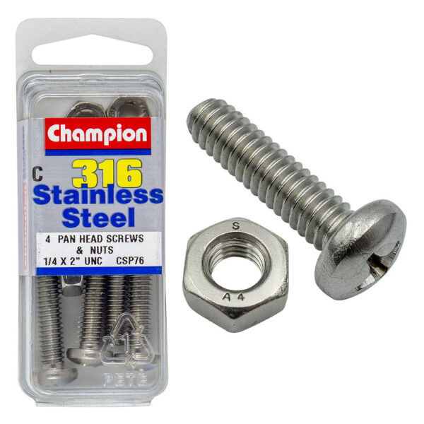 PAN HEAD PHILLIPS DRIVE MACHINE SCREWS & NUTS STAINLESS STEEL PACKS