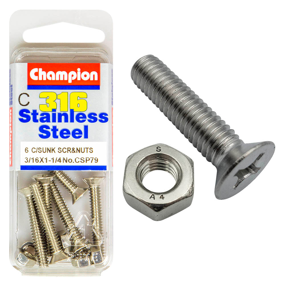 COUNTERSUNK PHILLIPS DRIVE MACHINE STAINLESS STEEEL 316 SCREW & NUT PACK