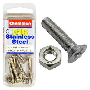 COUNTERSUNK PHILLIPS DRIVE MACHINE STAINLESS STEEEL 316 SCREW & NUT PACK