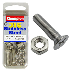 COUNTERSUNK PHILLIPS DRIVE MACHINE STAINLESS STEEEL 316 SCREW & NUT PACK