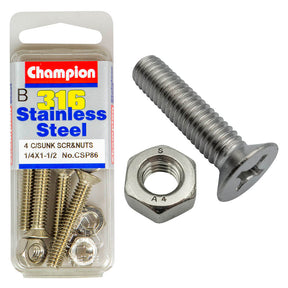 COUNTERSUNK PHILLIPS DRIVE MACHINE STAINLESS STEEEL 316 SCREW & NUT PACK