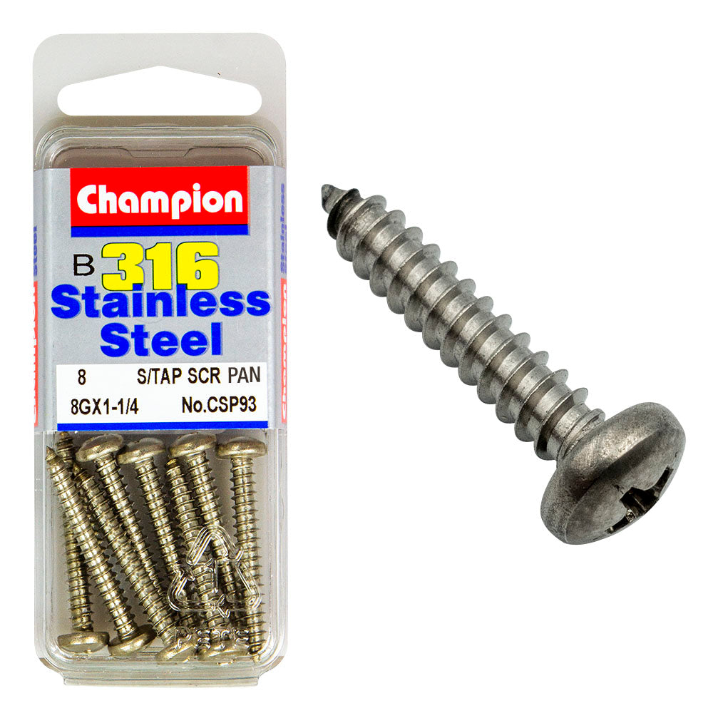 PAN HEAD SELF TAPPING SCREW STAINLESS STEEL 316 CHAMPION PACK