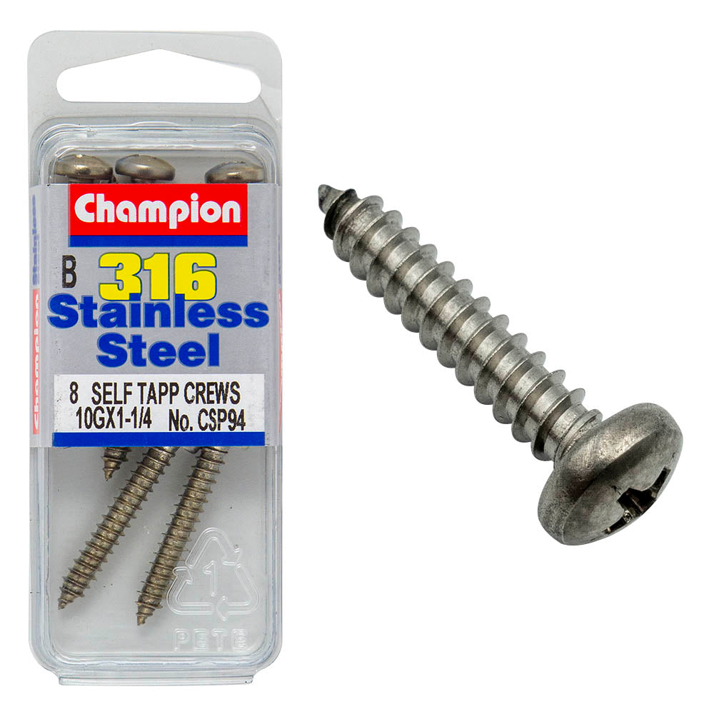 PAN HEAD SELF TAPPING SCREW STAINLESS STEEL 316 CHAMPION PACK