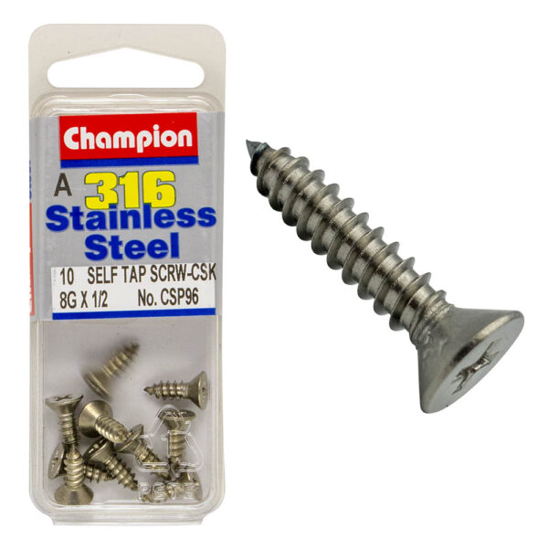 COUNTERSUNK SELF TAPPING SCREW STAINLESS STEEL 316 CHAMPION PACK