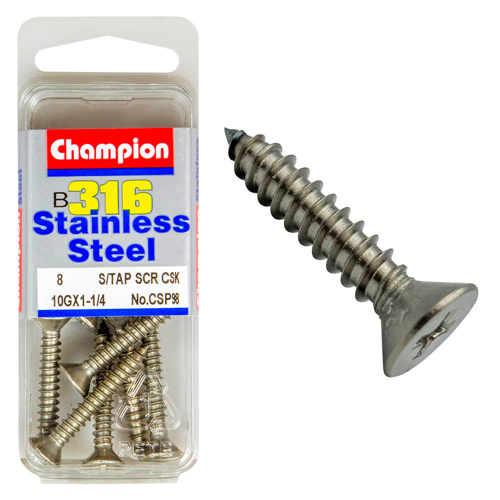 COUNTERSUNK SELF TAPPING SCREW STAINLESS STEEL 316 CHAMPION PACK