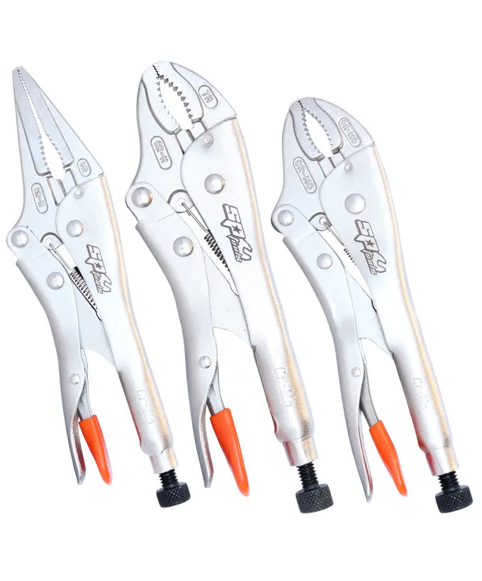 Locking Plier Set - Long Nose and Curved Jaw - High Leverage - 3pc