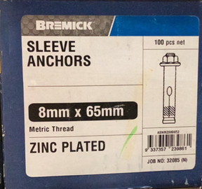 SLEEVE ANCHOR - DYNABOLT (ZINC)