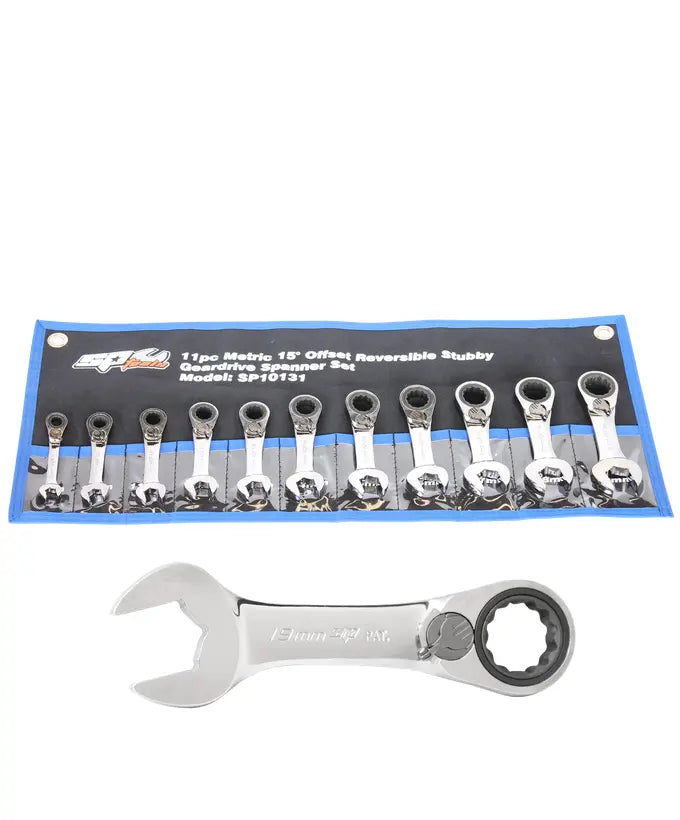 Gear Drive ROE Quad Drive Spanner Set - Stubby - 15° Offset - Metric - 11pc