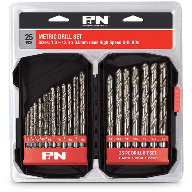 P&N 1-13MM METRIC HSS-BRIGHT JOBBER DRILL BIT SET - 25 PIECE