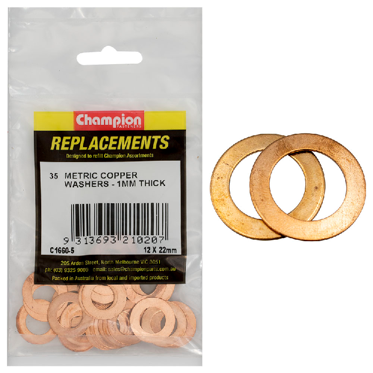 WASHER FLAT COPPER 12x22mmx1mm