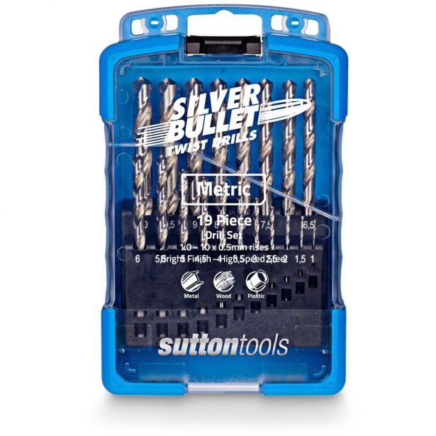 SUTTON 1-10MM METRIC HSS-BRIGHT JOBBER DRILL BIT SET - SILVER BULLET - 19 PIECE