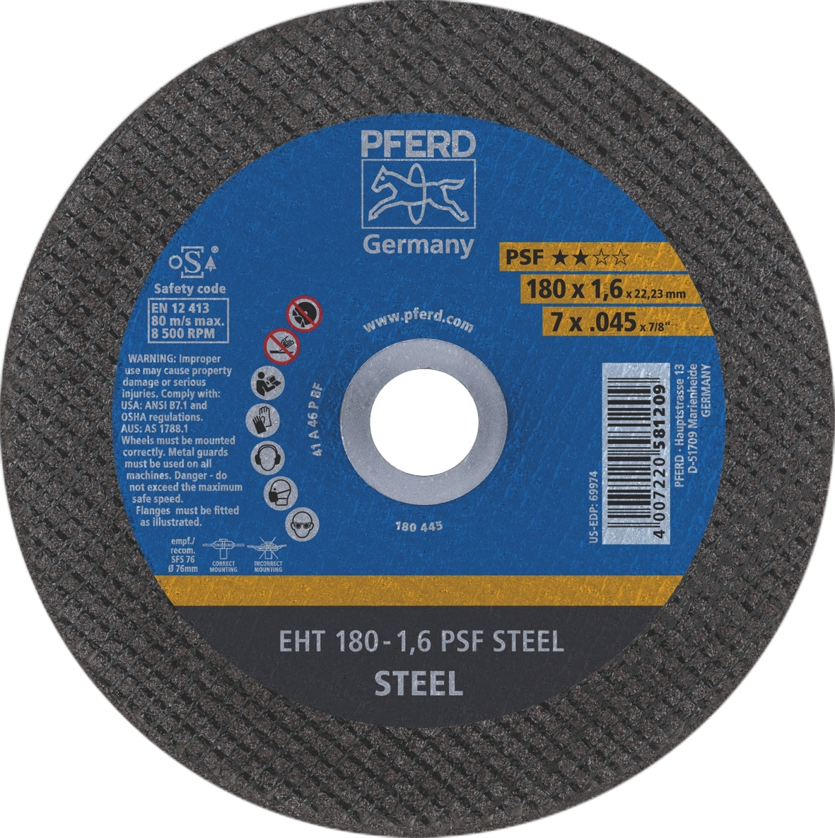 ULTRA THIN FLAT CUT-OFF WHEEL GP - STEEL EHT 178-1.6 A 46 P PSF