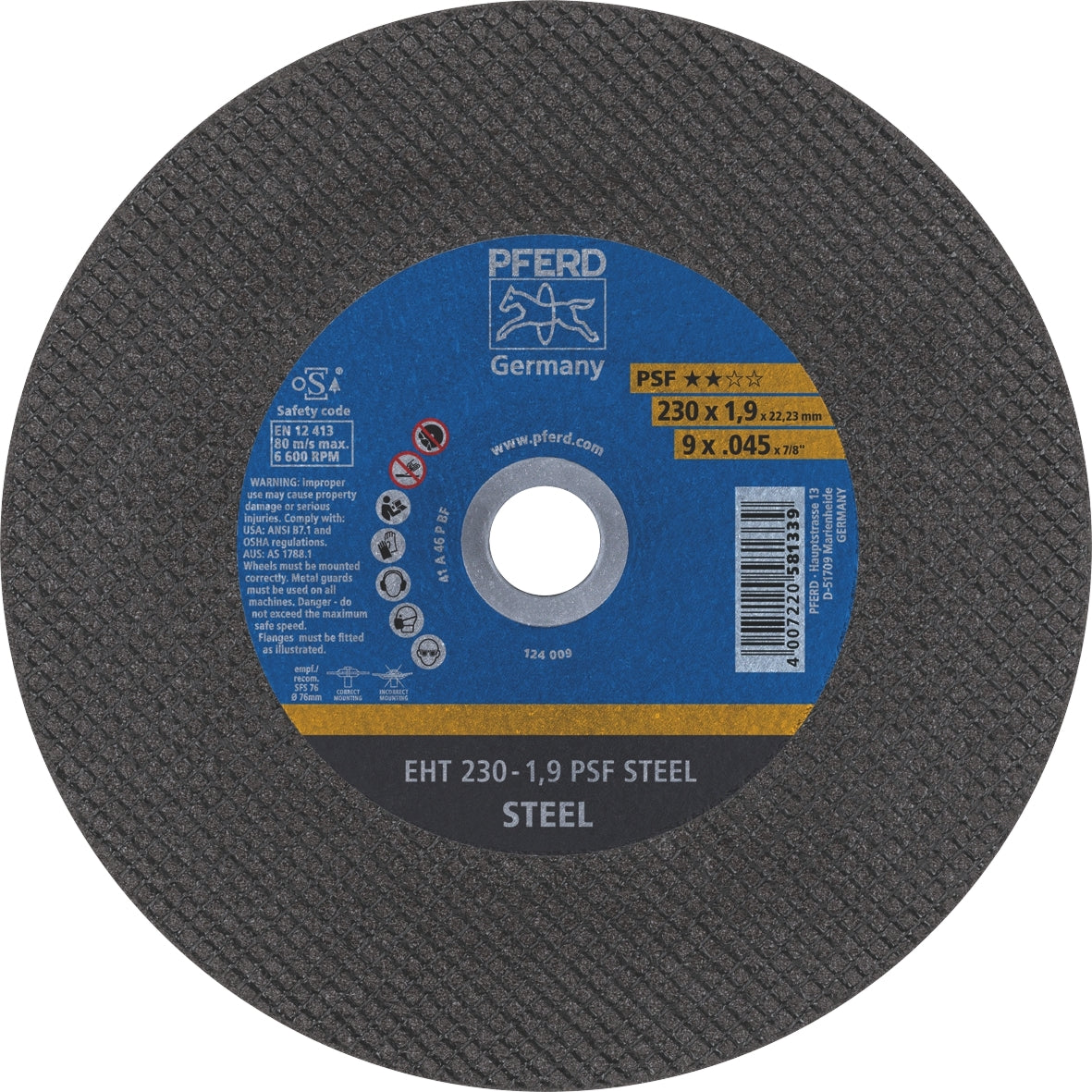 PFERD ULTRA THIN FLAT CUT-OFF WHEEL GP - STEEL EHT 230-1.9 A 46 P PSF