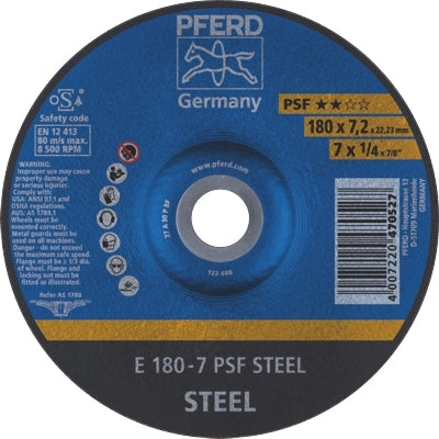 PFERD GRINDING WHEEL GP DEPRESSED CENTRE - STEEL - 178MM x 7mm