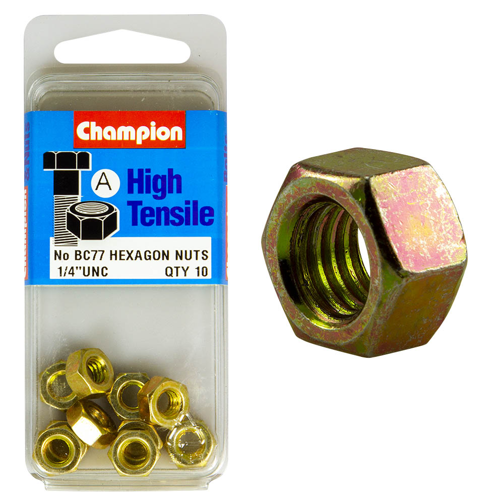 Champion High Tensile 1/4 Hexagon Nuts UNC