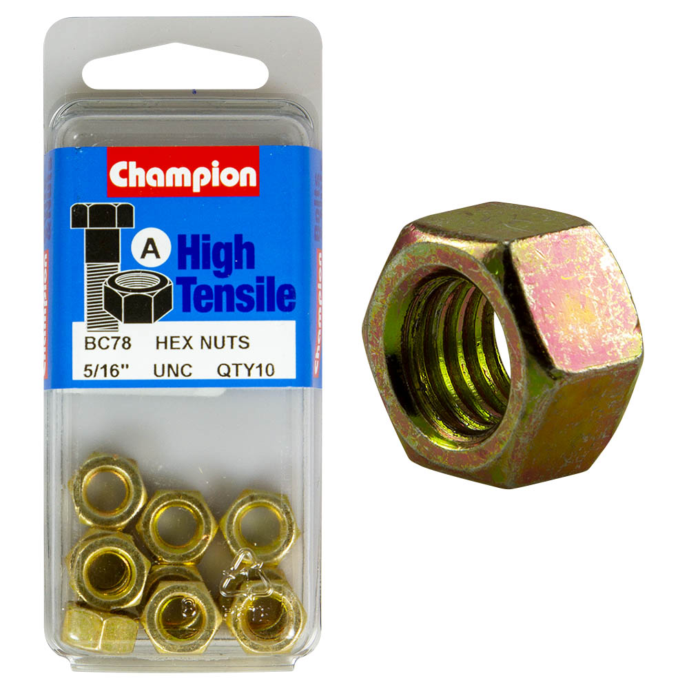 Champion High Tensile 5/16'' Hex Nuts UNC