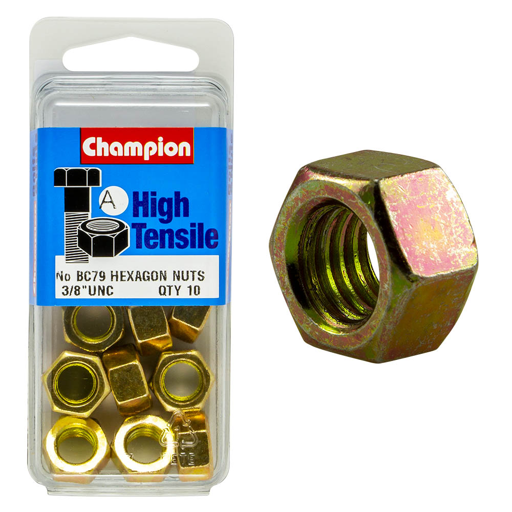 Champion High Tensile 3/8'' Hex Nuts UNC