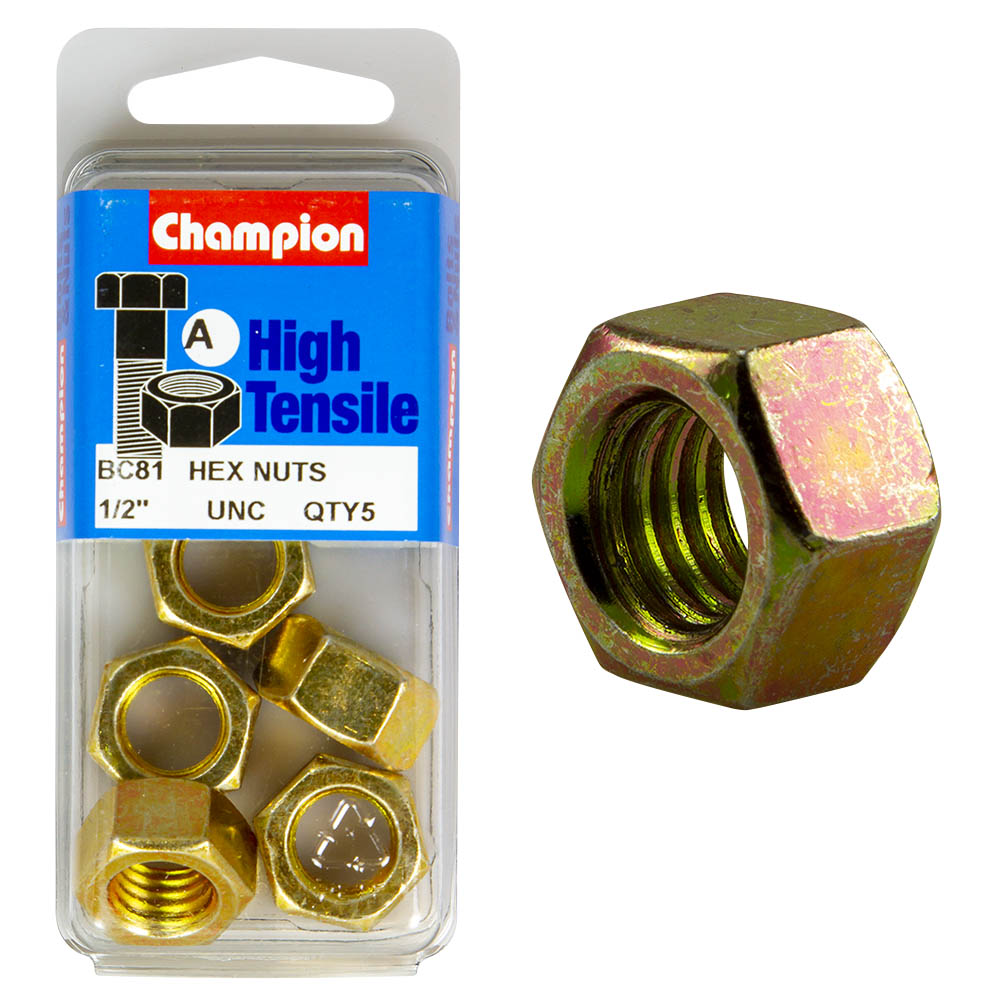 Champion High Tensile 1/2'' Hex Nuts UNC