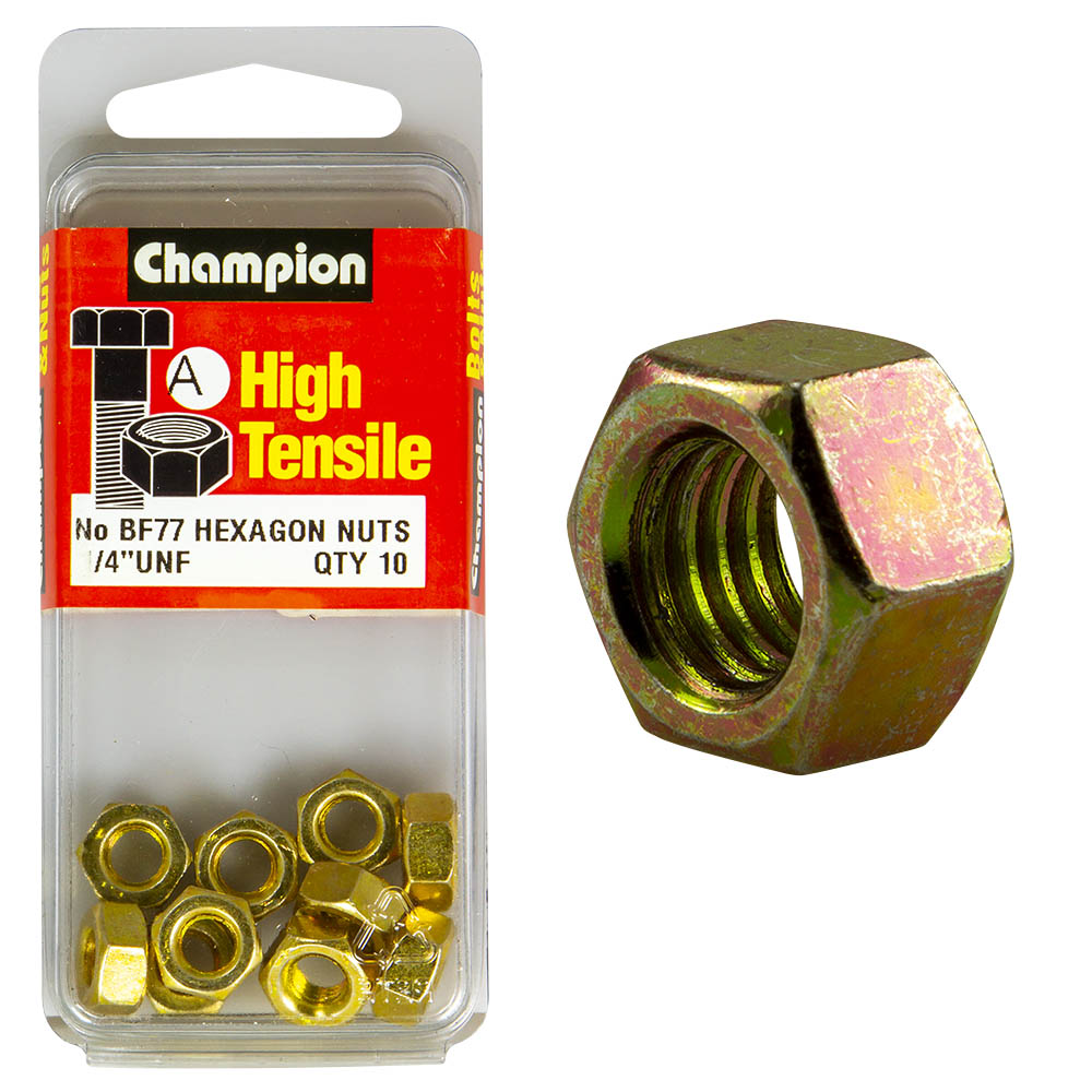 Champion High Tensile 1/4'' Hex Nuts UNF