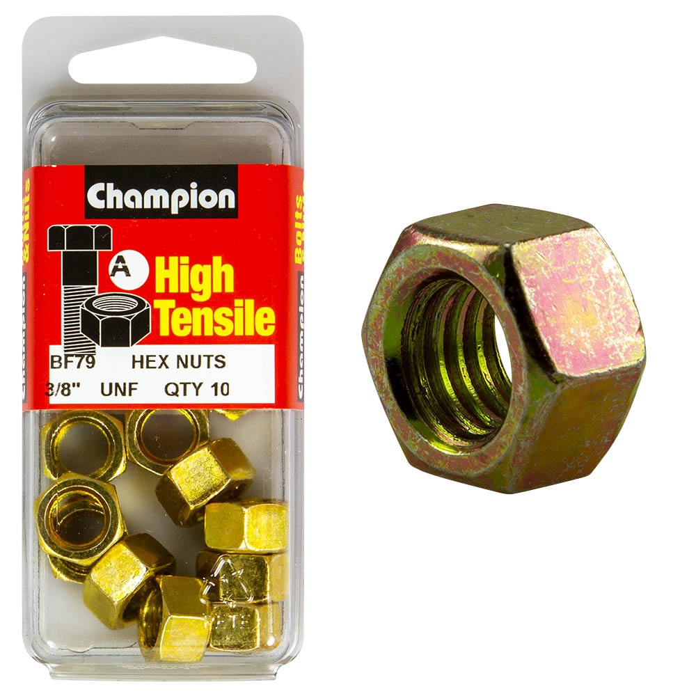 Champion High Tensile 3/8'' Hex Nuts UNF