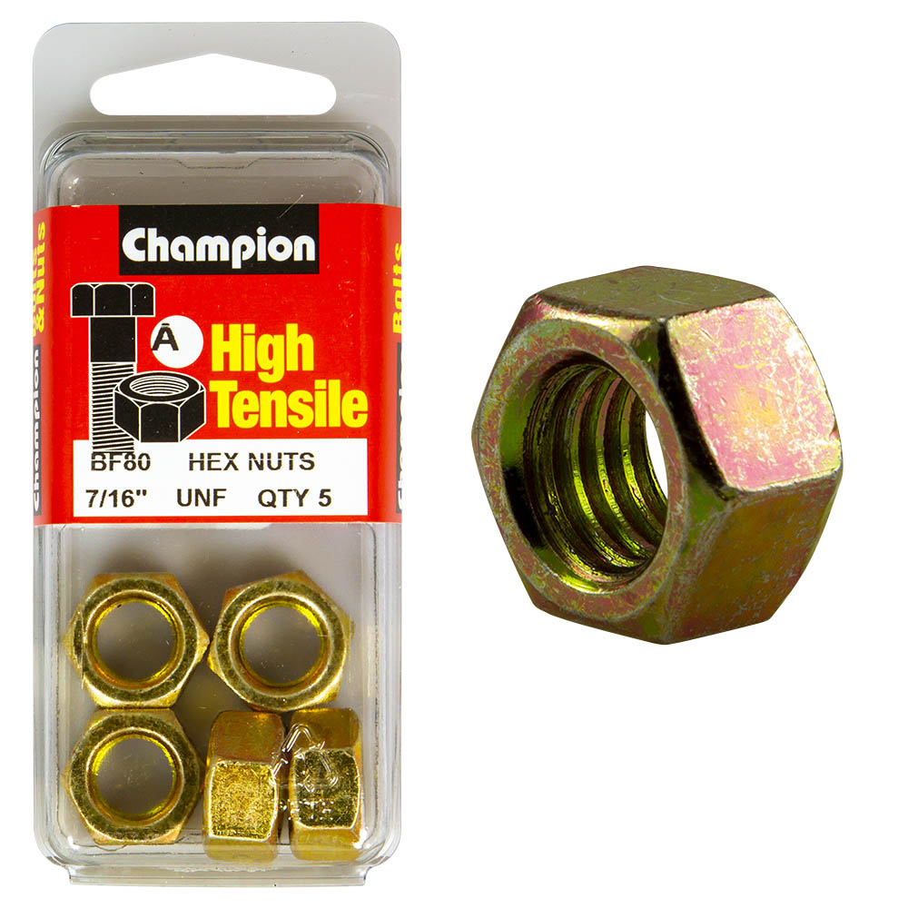 Champion High Tensile 7/16'' Hex Nuts UNF