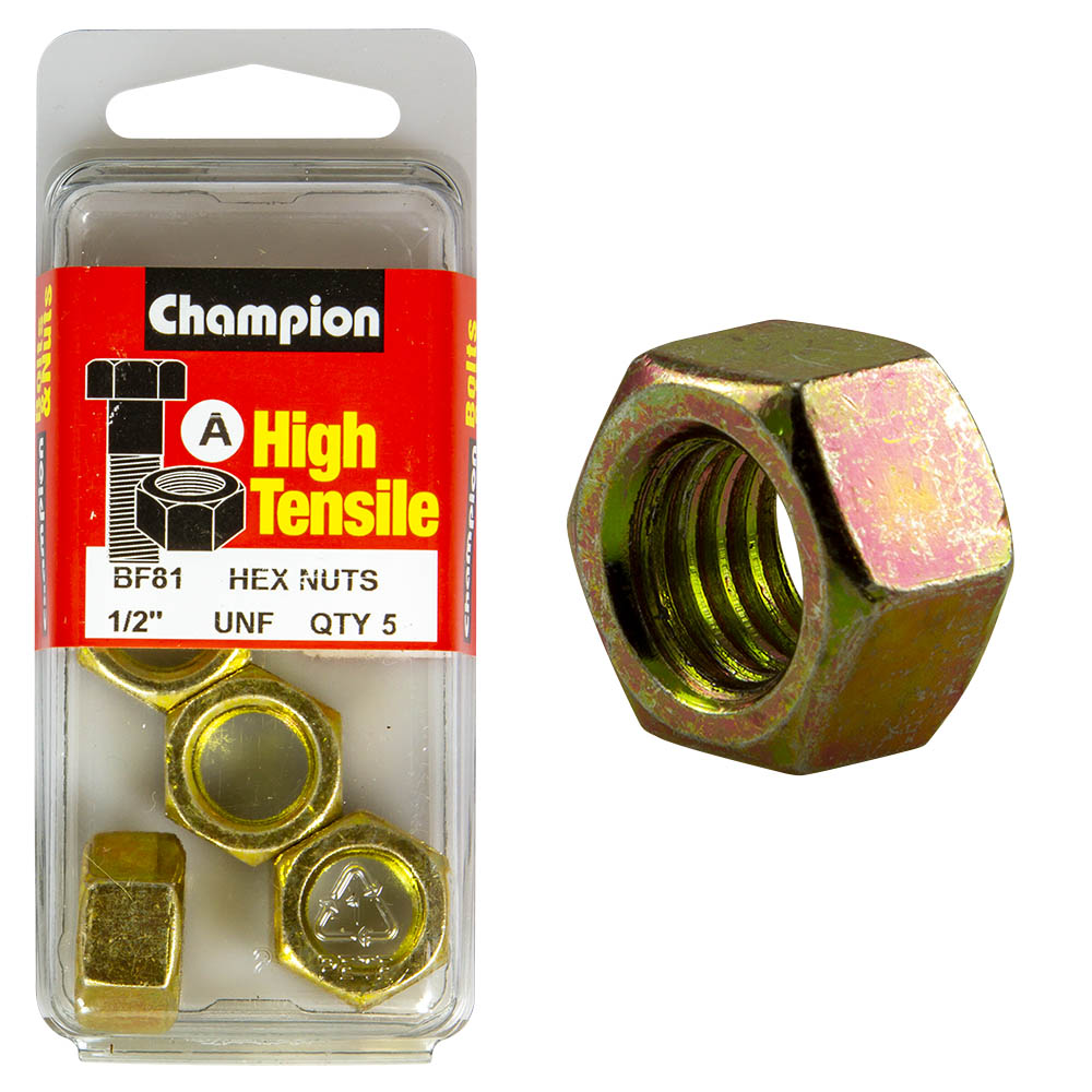 Champion High Tensile 1/2'' UNF Hex Nuts