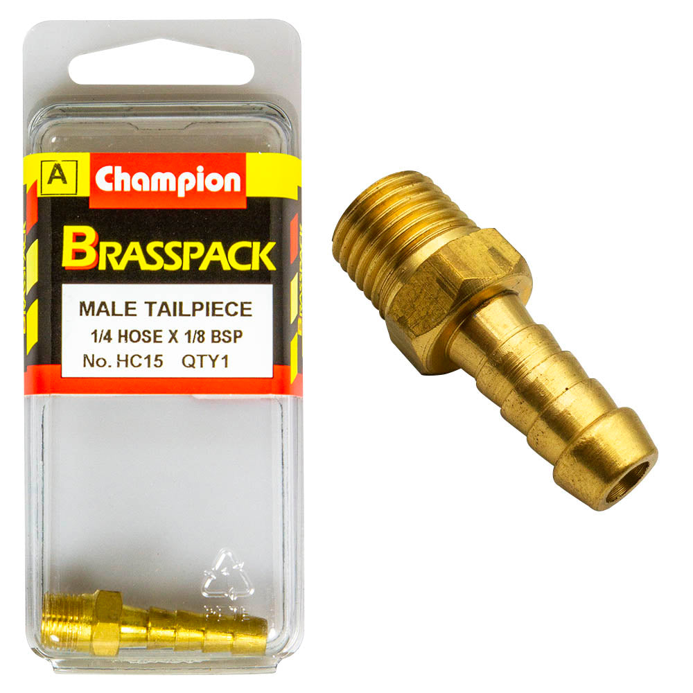 HOSE TAIL – STRAIGHT – MALE – BRASS – 1/4 x 1/8″ HC15