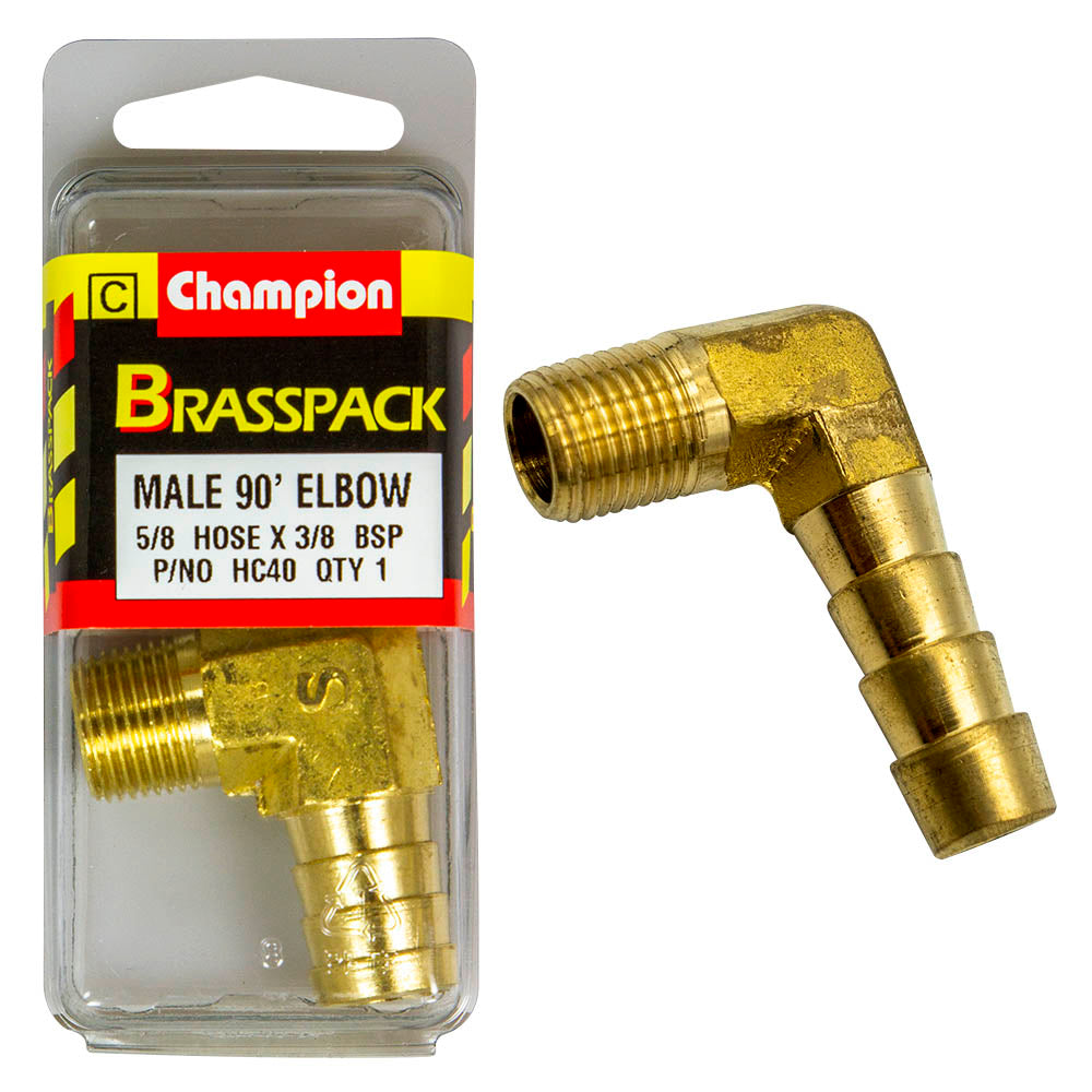 HOSE TAIL ELBOW – MALE – BRASS – 90° – 5/8 x 3/8″ HC40