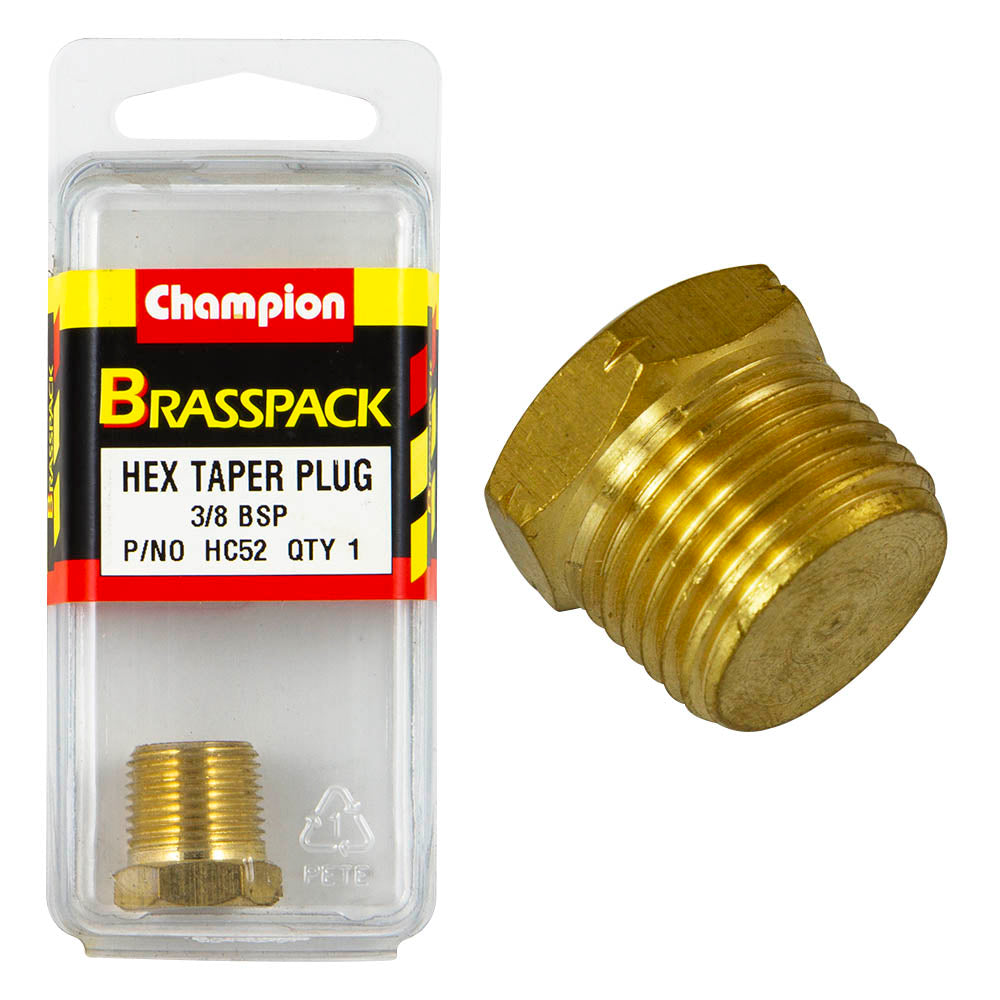 PLUG – HEX TAPER – BRASS – 3/8″ HC52