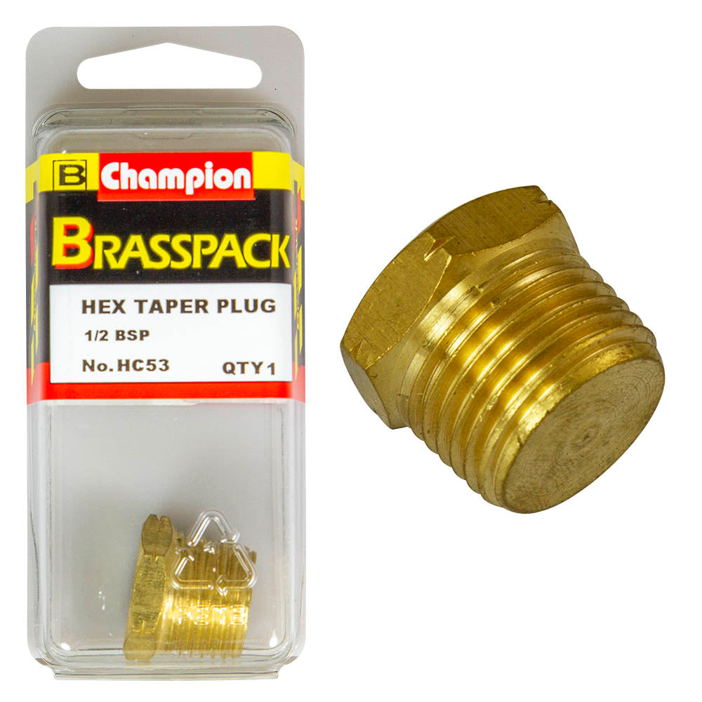 PLUG – HEX TAPER – BRASS – 1/2″ HC53