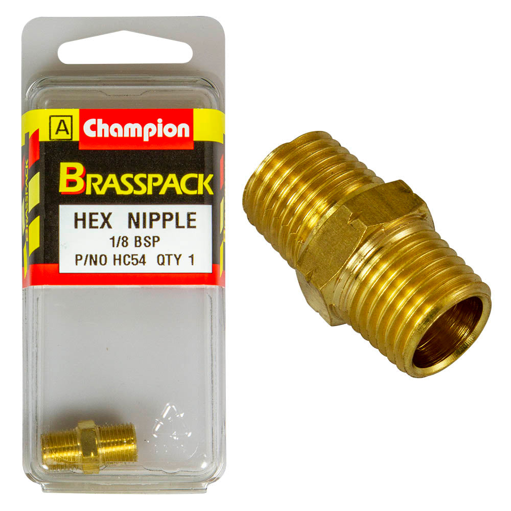 HEX NIPPLE – BRASS – 1/8″ HC54