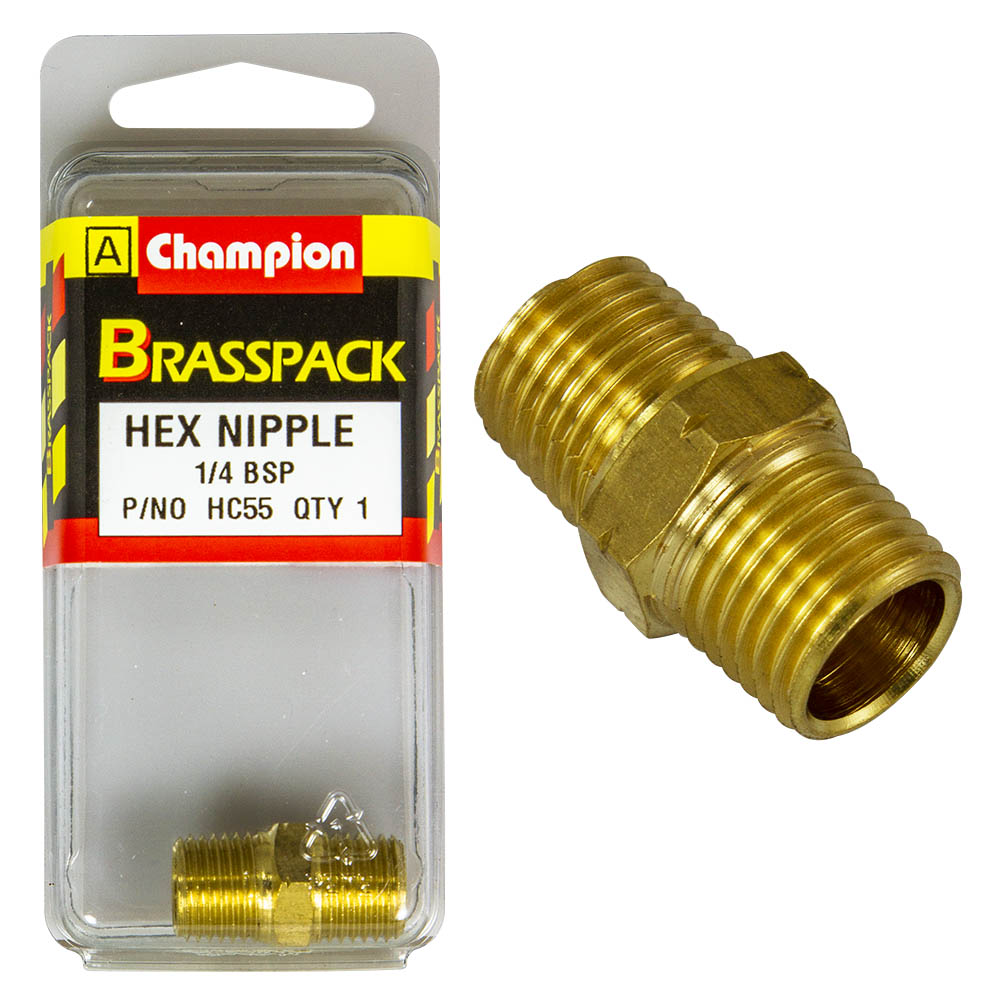 HEX NIPPLE – BRASS – 1/4″ HC55