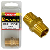 HEX NIPPLE – BRASS – 1/2″ HC57