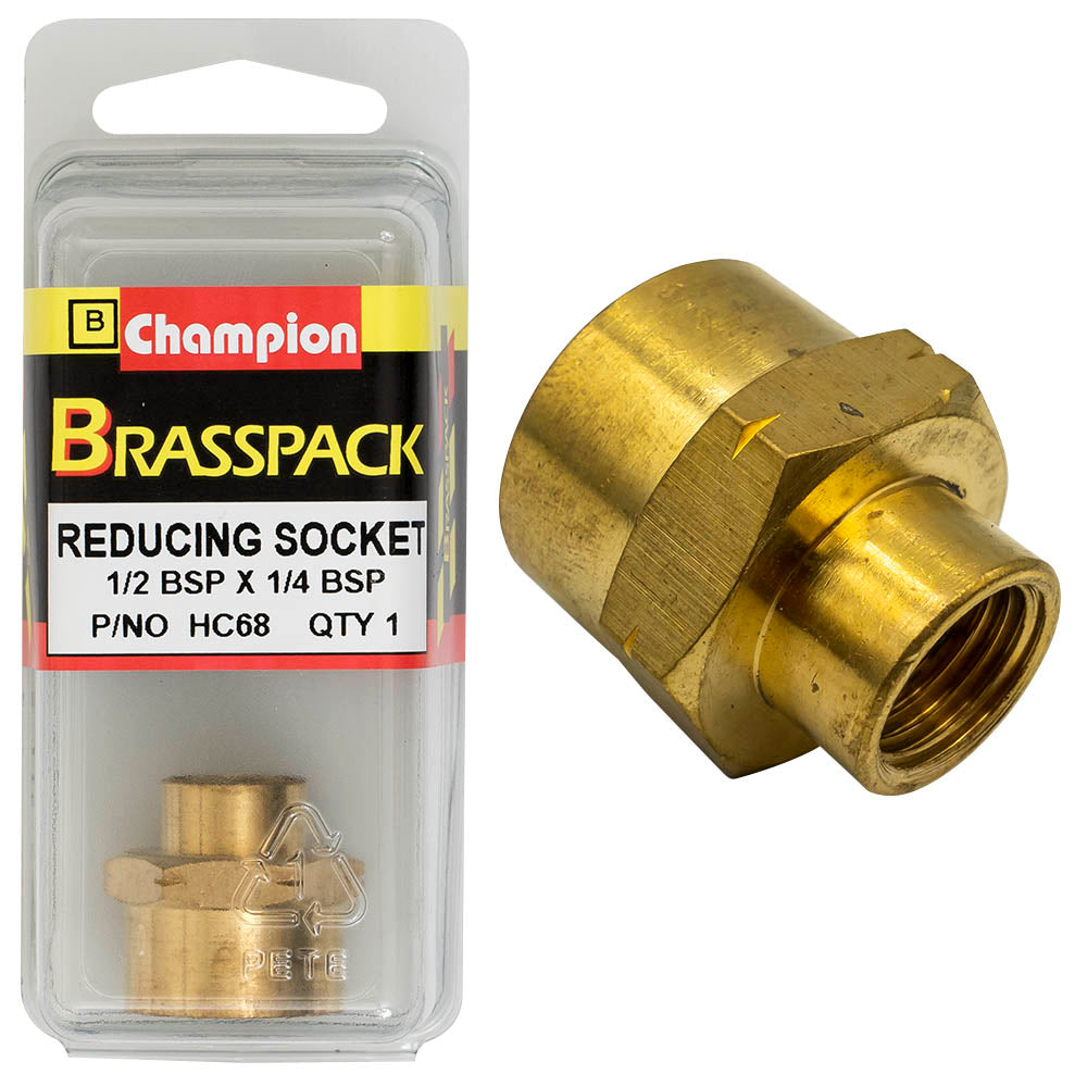 HEX REDUCING SOCKET – BRASS – 1/2 to 1/4″ HC68