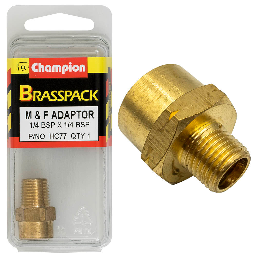 ADAPTOR – M & F – BRASS – 1/4 x 1/4″ HC77