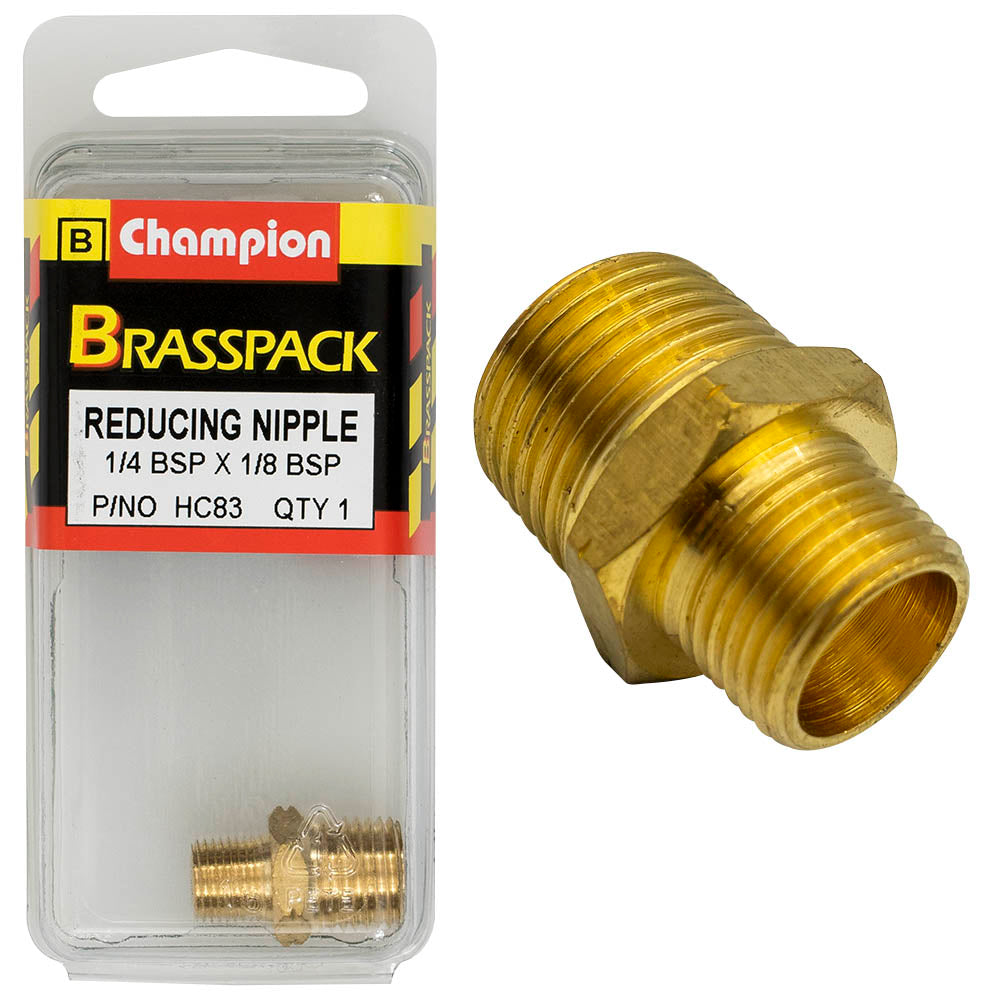 REDUCING NIPPLE – BRASS – 1/4 x 1/8″ HC 83