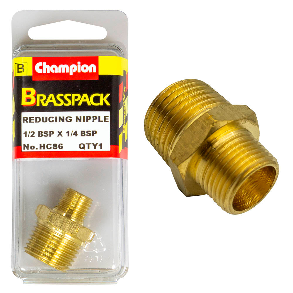 REDUCING NIPPLE – BRASS – 1/2 x 1/4″ HC86