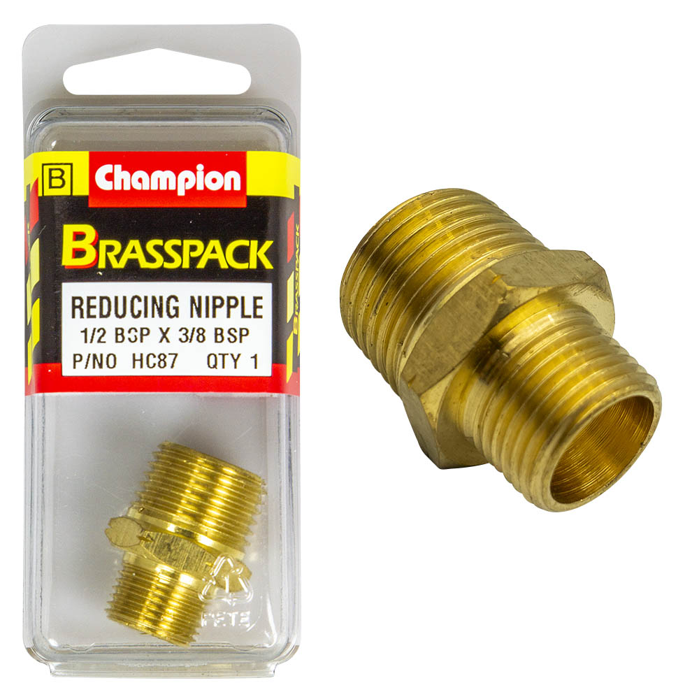 REDUCING NIPPLE – BRASS – 1/2 x 3/8″ HC87