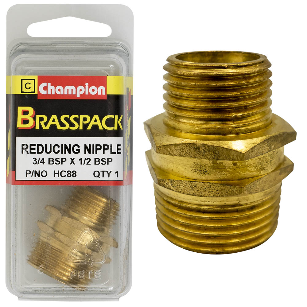 REDUCING NIPPLE – BRASS – 3/4 x 1/2″ HC88