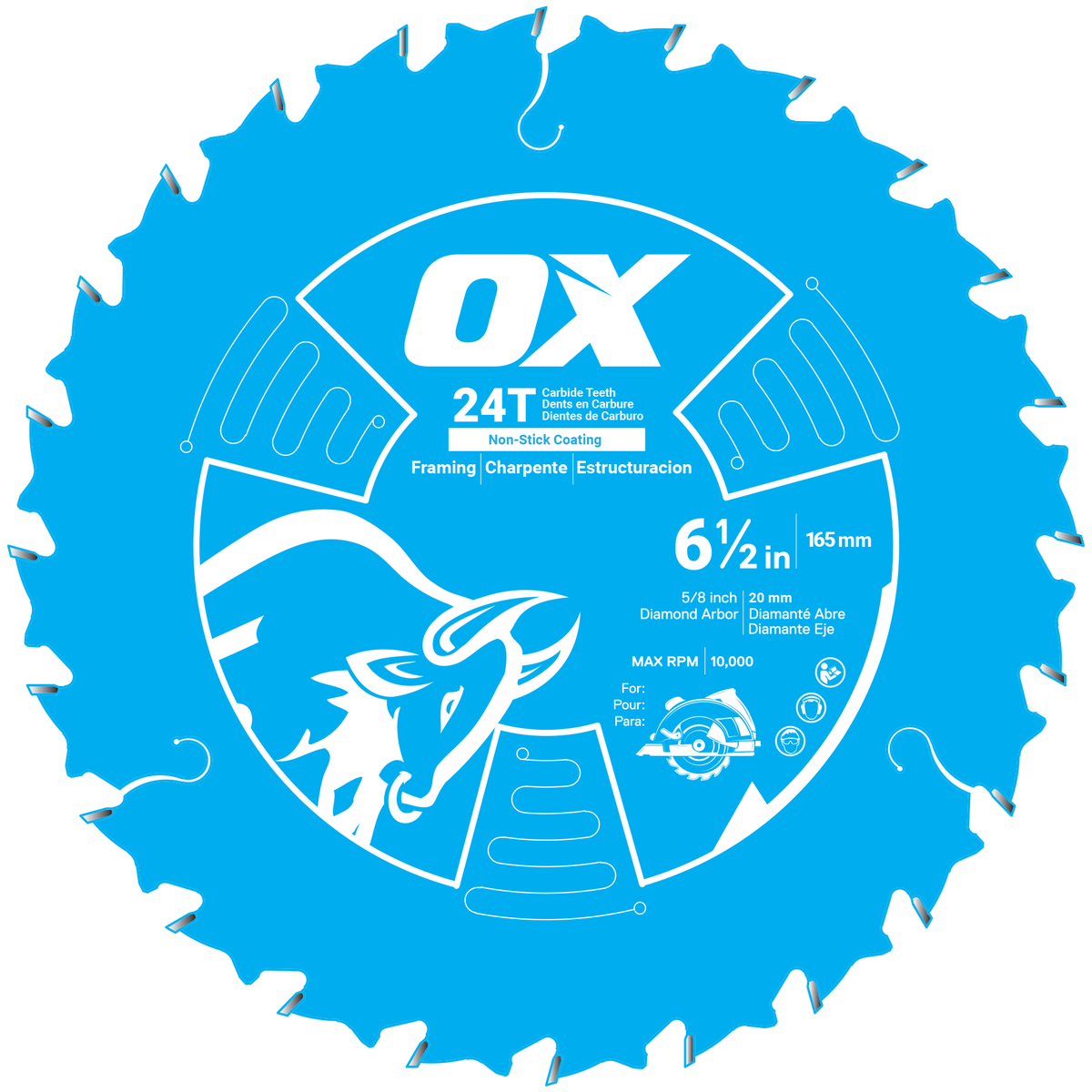 OX Pro Wood Cutting 24T Tooth Coated Saw Blade – 165mm