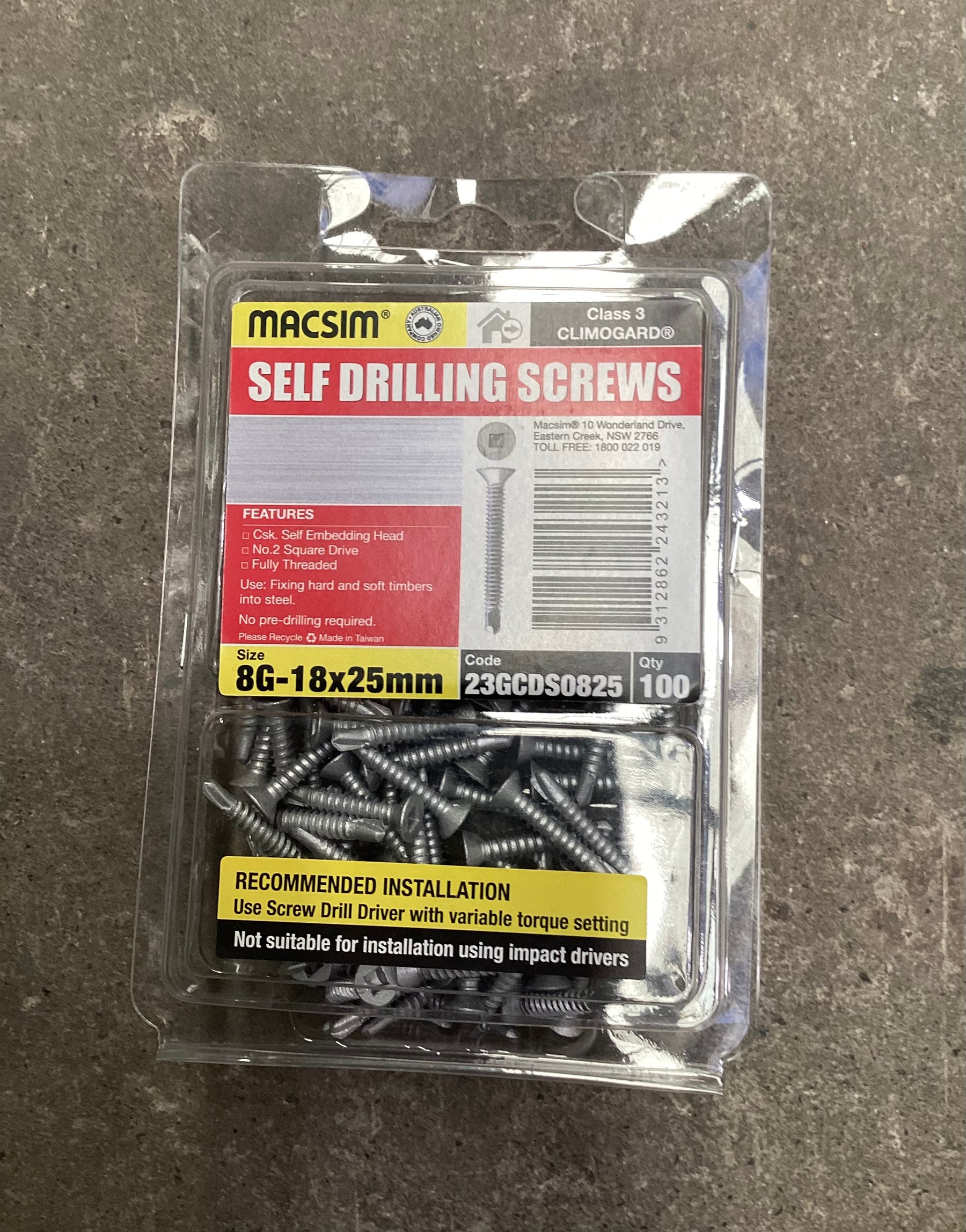 8G-18x25mm Self Drilling Screws - csk self embedding head