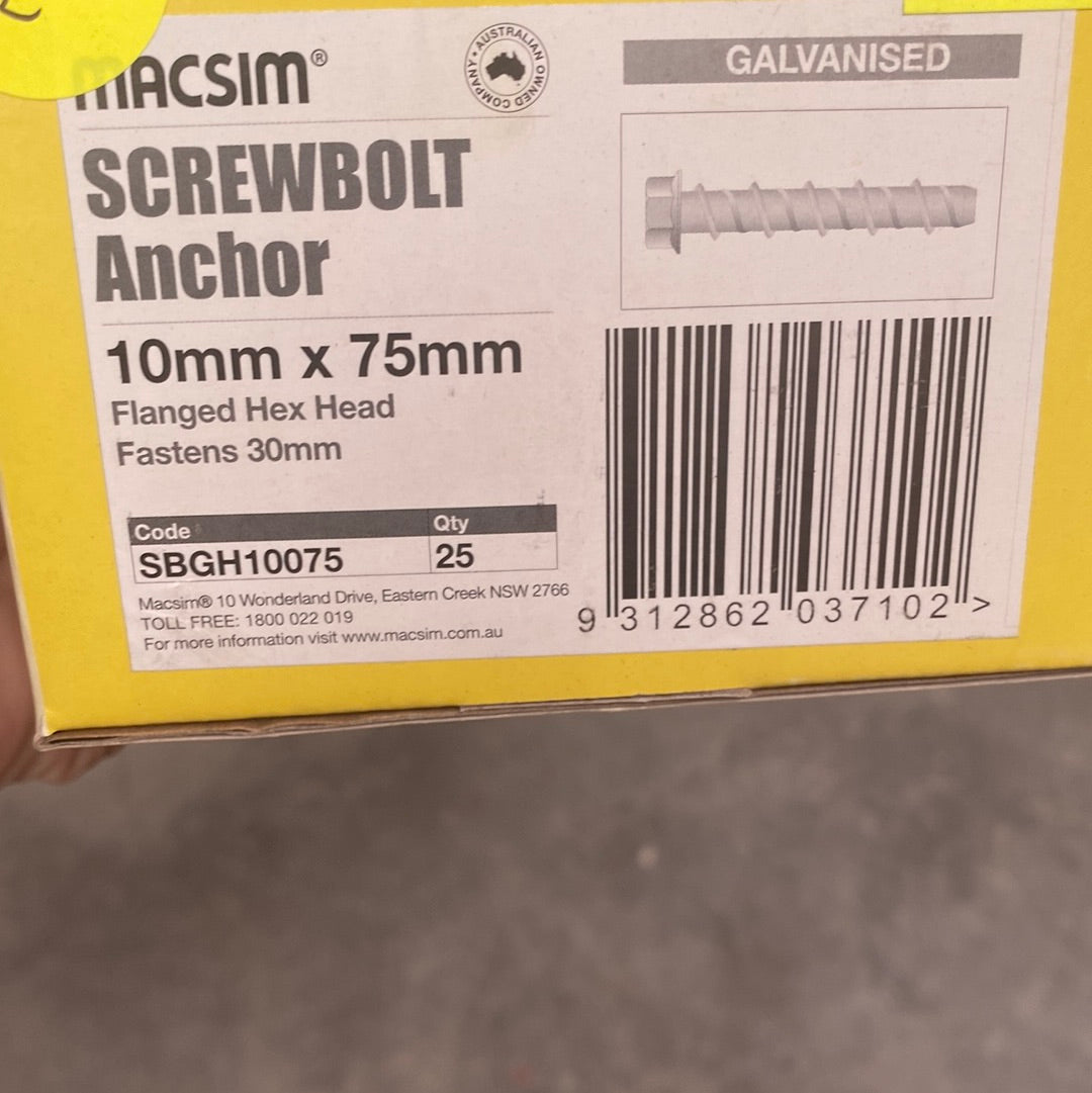 Screwbolt Anchor 10mm X 75mm box