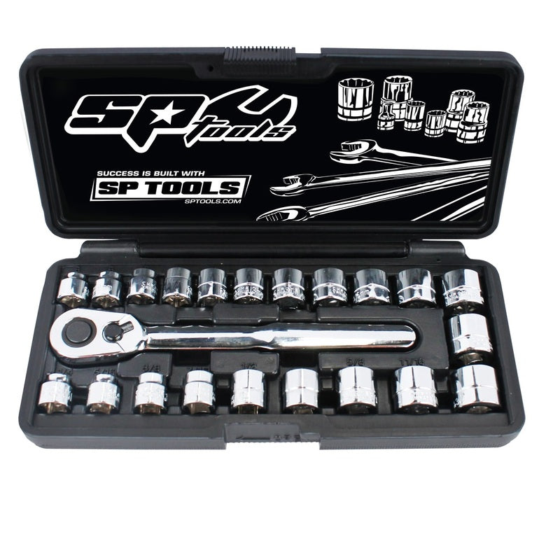 SP Socket Set 3/8" Dr 12pt 22 pcs Low Profile Ratchet Metric/SAE Sockets SP20220