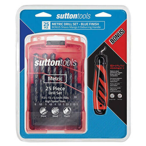 SUTTON 25PCE BLUE FINISH METRIC DRILL SET + BONUS DEBURRER